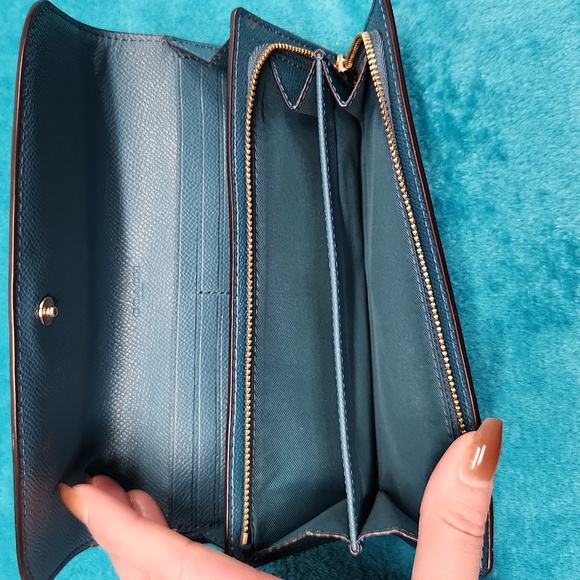 Coach Pebbled Leather Ink Blue Wallet - Picture 2 of 6